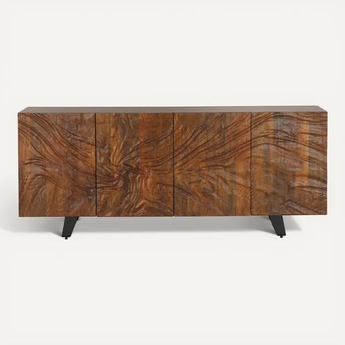 **Technische titel in het Nederlands: Moderne houtlook kast met geperforeerde afwerking**