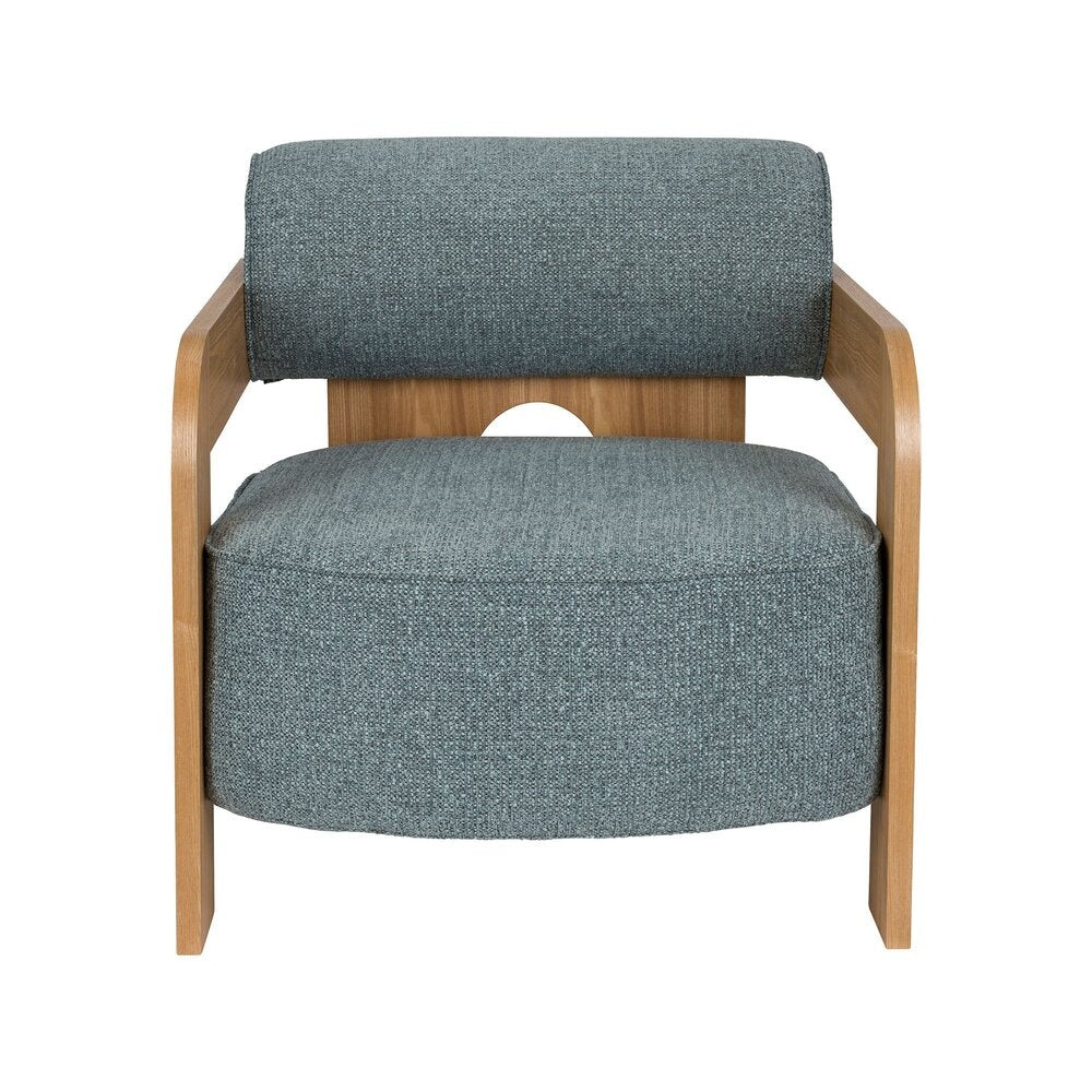 **Moderne fauteuil met houten frame en stofbekleding**