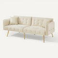 **Moderne beige bank met gouden poten en kussens**