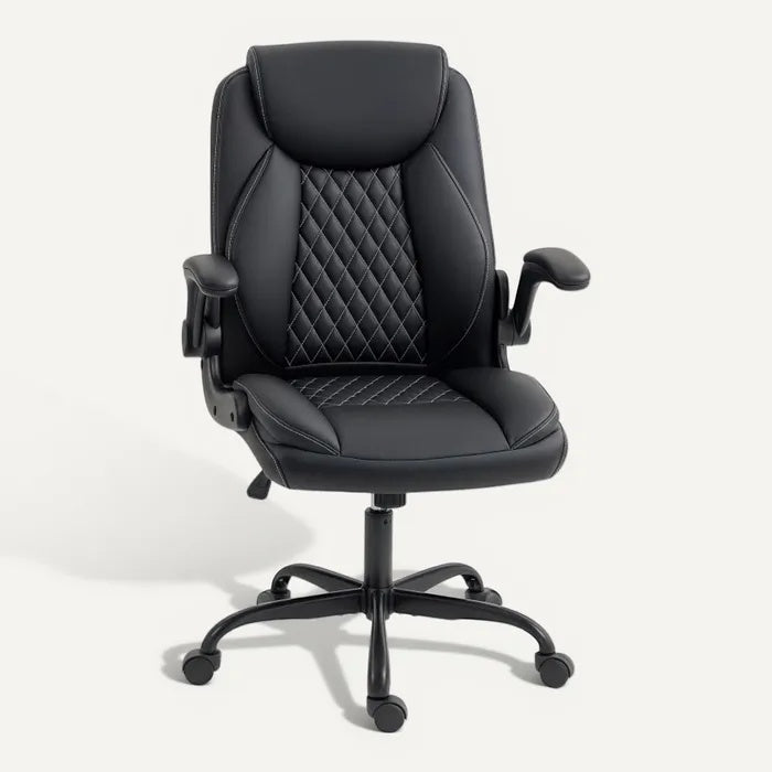 **Ergonomische Zwarte Bureaustoel met Diamantpatroon**